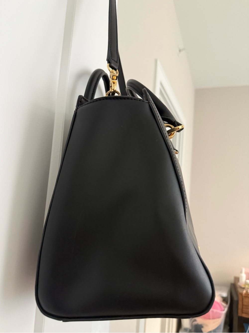 ZAC Zac Posen Zac Eartha East West Black Leather Satchel Gold Hardware Bag - Picture 5 of 15